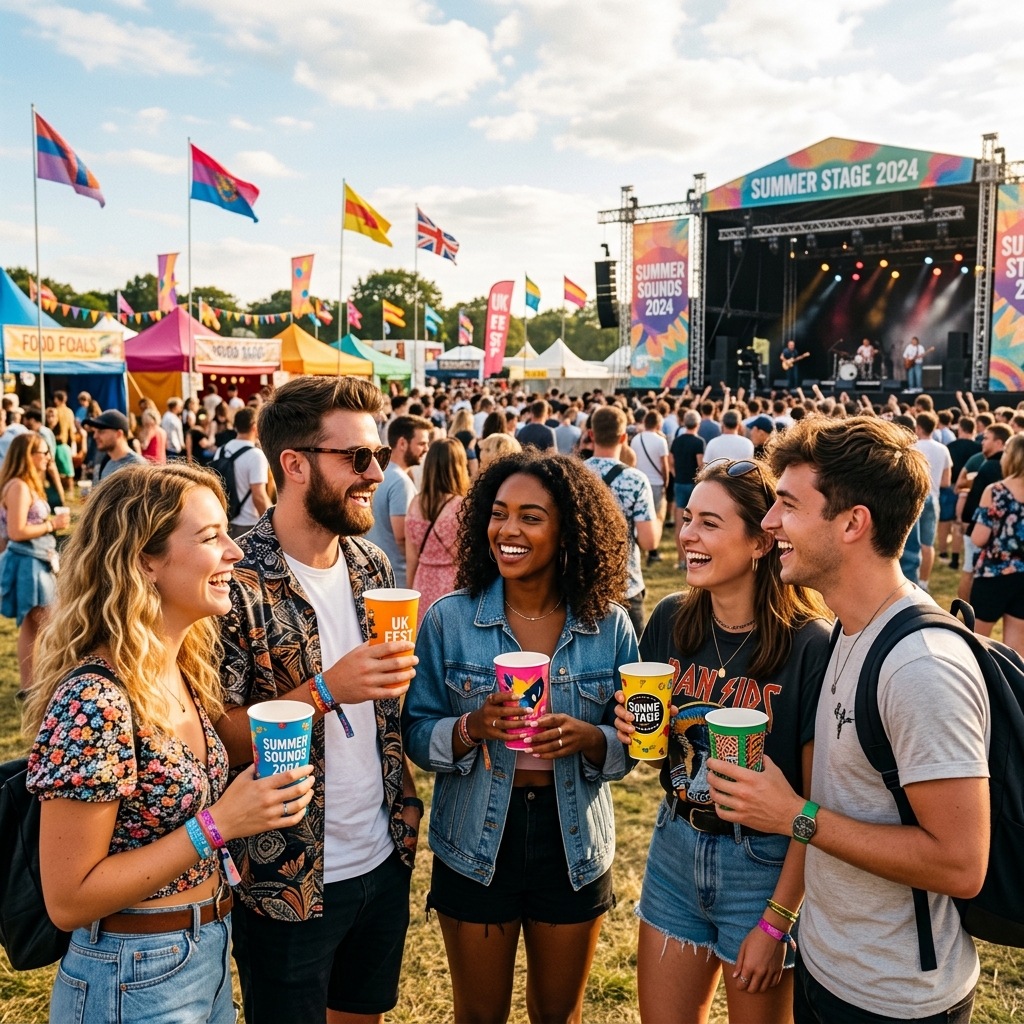 Eco-friendly paper cups being used at an outdoor event environment.